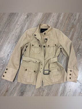 ZARA BASIC utility jacket, featuring a belted waist, 4 front flap pockets Sz 10